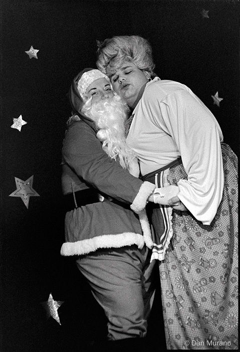 Doris Rees as Santa with Gorman Lowe during a publicity photo shoot for 'That's Entertainment, Part 2 1/2."